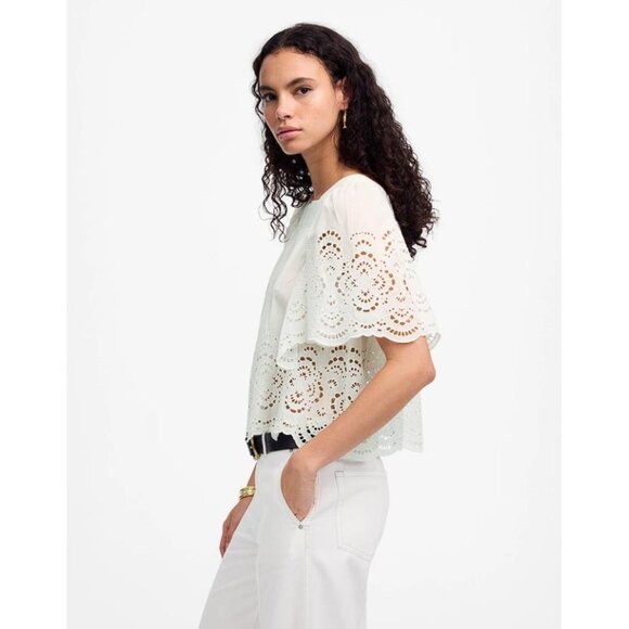 MADEWELL Women's Flutter-Sleeve Top Size M In White - Picture 2 of 9